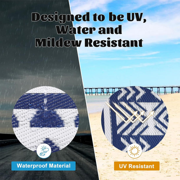 Buiten Vloerkleed - Buitenkleden - Buitentapijt - Opvouwbaar - UV-bestendig - Waterdicht - Omkeerbaar - Buitenmatten - voor Buiten - Balkon - Strand - Picknick -Terras - Rechthoekig - 240 x 300 cm - Blauw