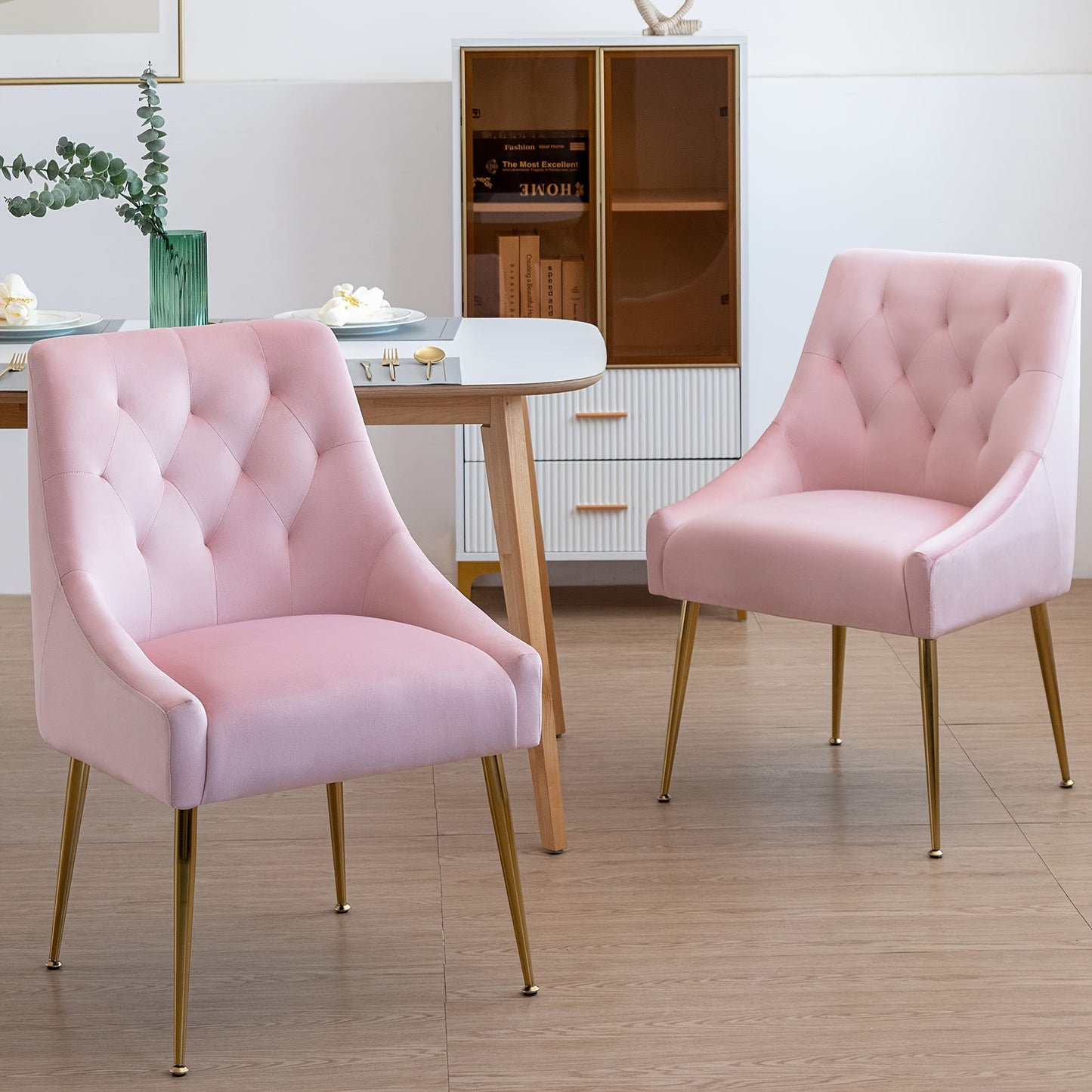 Set van 4 Moderne Eetkamerstoelen – Design Stoelen – Fluwelen Stoelen – Velours Stoelen – Grijze Stoelen – Gouden Metalen Poten – Zachte Kussens – Stevig Frame