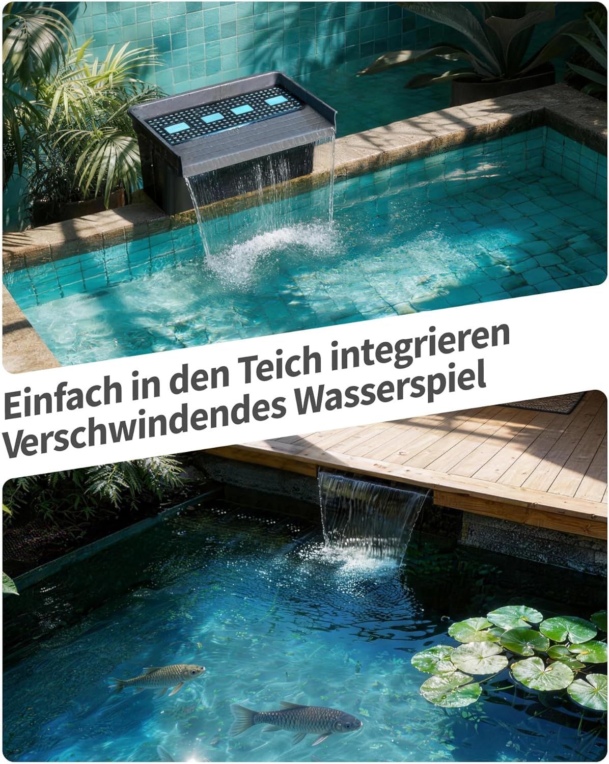 POPOSOAP Vijverwaterval met 63 W DC-pomp (6000 l/h), 3 m golfslang, filtermedia, 60 cm overloop voor grote tuinvijverwaterspelletjes buiten