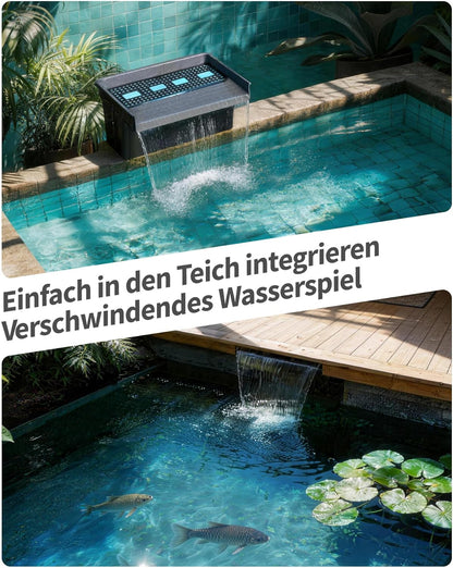 POPOSOAP Vijverwaterval met 63 W DC-pomp (6000 l/h), 3 m golfslang, filtermedia, 60 cm overloop voor grote tuinvijverwaterspelletjes buiten