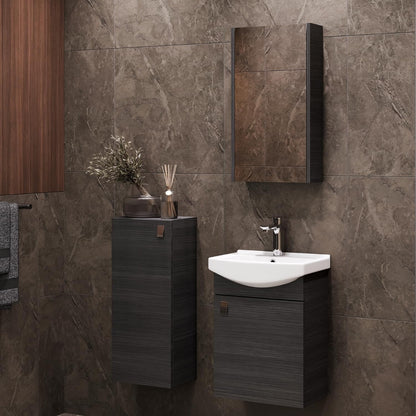 Planetmöbel bathroom cabinet set Washbasin with vanity unit 45 x 60 x 33 cm with mirror cabinet 40 cm, midi cabinet for bathroom & guest toilet, anthracite - QUORE