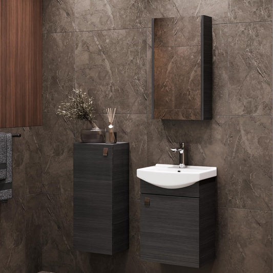 Planetmöbel bathroom cabinet set Washbasin with vanity unit 45 x 60 x 33 cm with mirror cabinet 40 cm, midi cabinet for bathroom & guest toilet, anthracite - QUORE