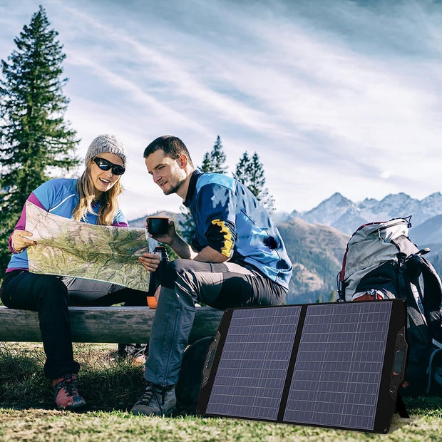 Zonnepanelen met Stekker - Zonnepaneel-Oplader - Zonnepaneel - 100 W - Opvouwbare - Draagbaar - met 20-28 V DC-aansluiting - voor Krachtcentrales - met USB-A - USB-C - QC 3.0 - voor Noodgevallen buiten - Camping - Noodsituatie