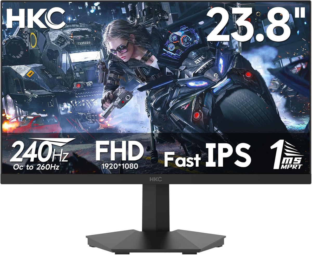 HKC 24 inch gamingmonitor, Full HD (1920 × 1080), 240 Hz Fast IPS, 1 ms, HDR400, 90% DCI-P3, tot 260 Hz overklokt, VESA 100 × 100, blauw lichtfilter, HDMI 2.0 & DisplayPort 1.4