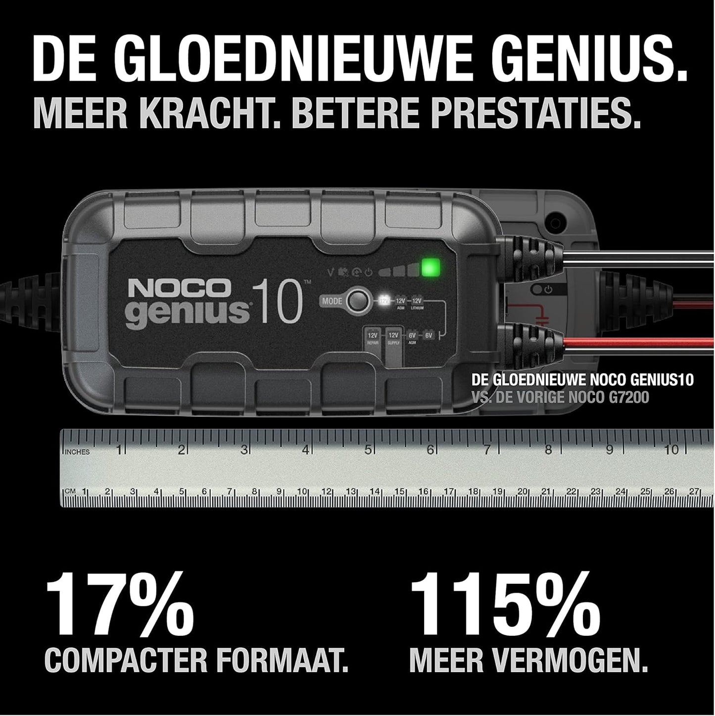 NOCO GENIUS10EU, 10A Automatische Oplader, 6V en 12V Batterijlader, AGM, SLA, Gel en Lithium Auto-Acculader, Onderhoudslader, Druppellader en Desulfator - Auto, Motorfiets, Boot, SUV, ATV, RV, Camper