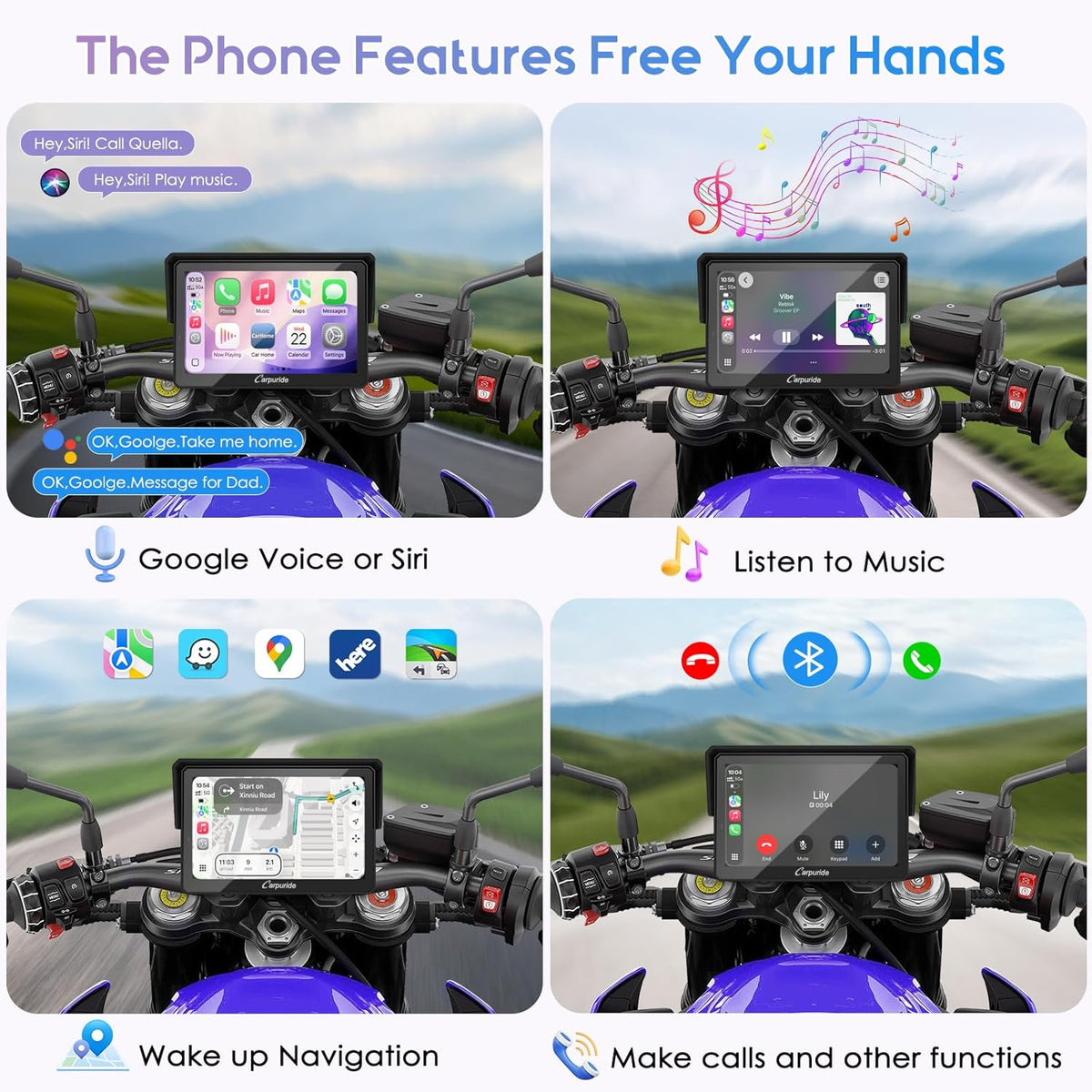 GPS-navigatiescherm motorfiets – Motorfiets navigatie – Motor GPS – Motorfiets display – Motorfiets scherm – 5" Waterdicht Touchscreen – Draadloze CarPlay & Android Auto