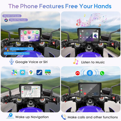 GPS-navigatiescherm motorfiets – Motorfiets navigatie – Motor GPS – Motorfiets display – Motorfiets scherm – 5" Waterdicht Touchscreen – Draadloze CarPlay & Android Auto