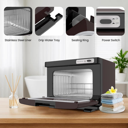 Handdoekwarmer – Bruin + Zwart – Handdoekverwarmingskast – Handdoekverwarmer – Handdoekstomer – Handdoekdroger – 8L Inhoud – Snelle Opwarming Tot 80°C