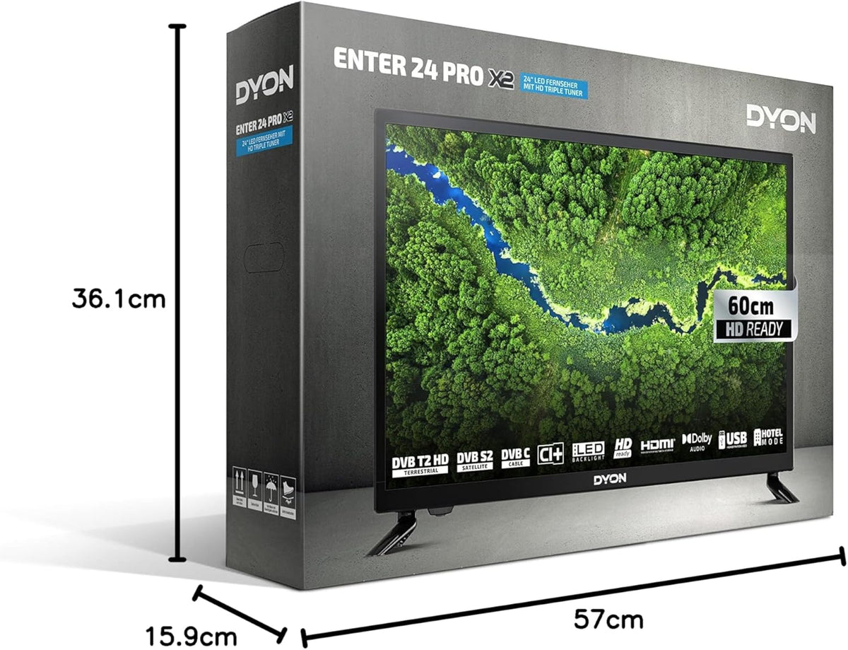 DYON Enter 24 Pro X2 60 cm (24 inch) televisie (Triple Tuner (DVB-C/-S2/-T2), hotelmodus, USB-mediaspeler, modeljaar 2022, zwart