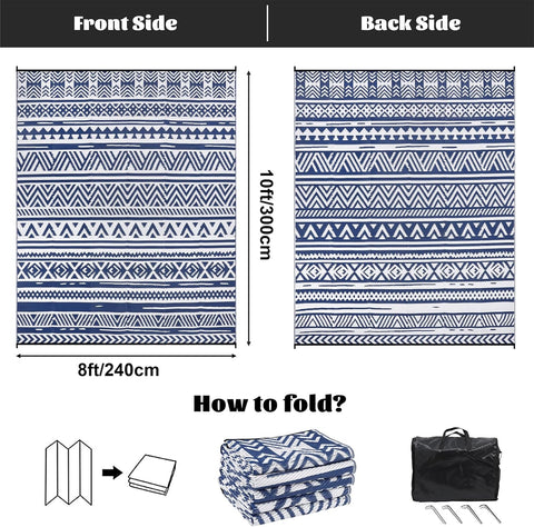 Buiten Vloerkleed - Buitenkleden - Buitentapijt - Opvouwbaar - UV-bestendig - Waterdicht - Omkeerbaar - Buitenmatten - voor Buiten - Balkon - Strand - Picknick -Terras - Rechthoekig - 240 x 300 cm - Blauw