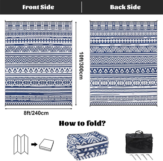 Buiten Vloerkleed - Buitenkleden - Buitentapijt - Opvouwbaar - UV-bestendig - Waterdicht - Omkeerbaar - Buitenmatten - voor Buiten - Balkon - Strand - Picknick -Terras - Rechthoekig - 240 x 300 cm - Blauw
