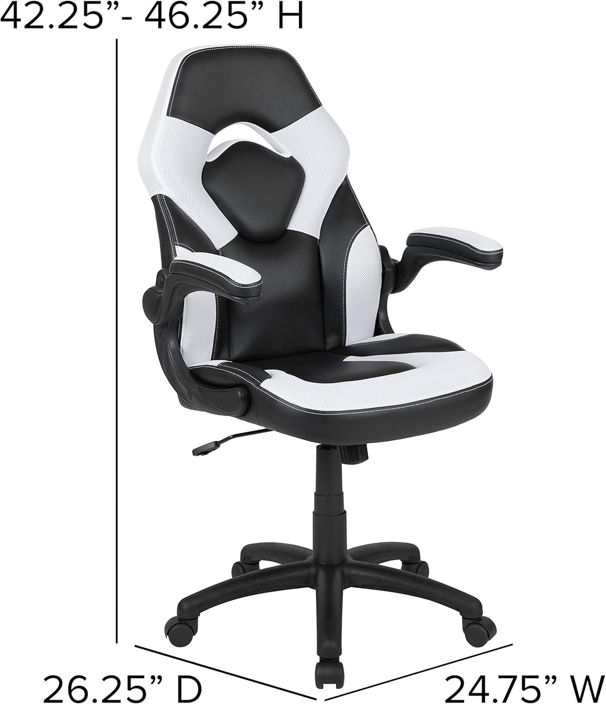 Flash Furniture X10 Gamingstoel, ergonomische bureaustoel voor pc- en gaming-setups, verstelbare gamerstoel met rugsteun, LeatherSoft, wit/zwart