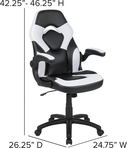 Flash Furniture X10 Gamingstoel, ergonomische bureaustoel voor pc- en gaming-setups, verstelbare gamerstoel met rugsteun, LeatherSoft, wit/zwart