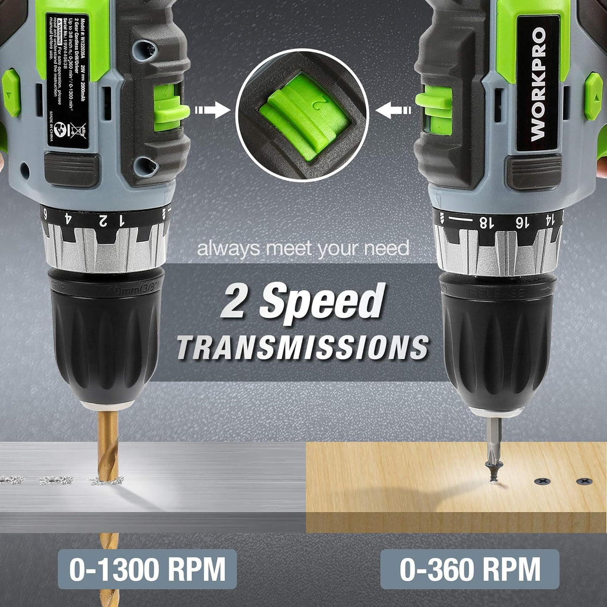 WORKPRO 2-piece cordless screwdriver impact screwdriver set 20 V 2.0 Ah, 2 batteries and charger incl. - QUORE