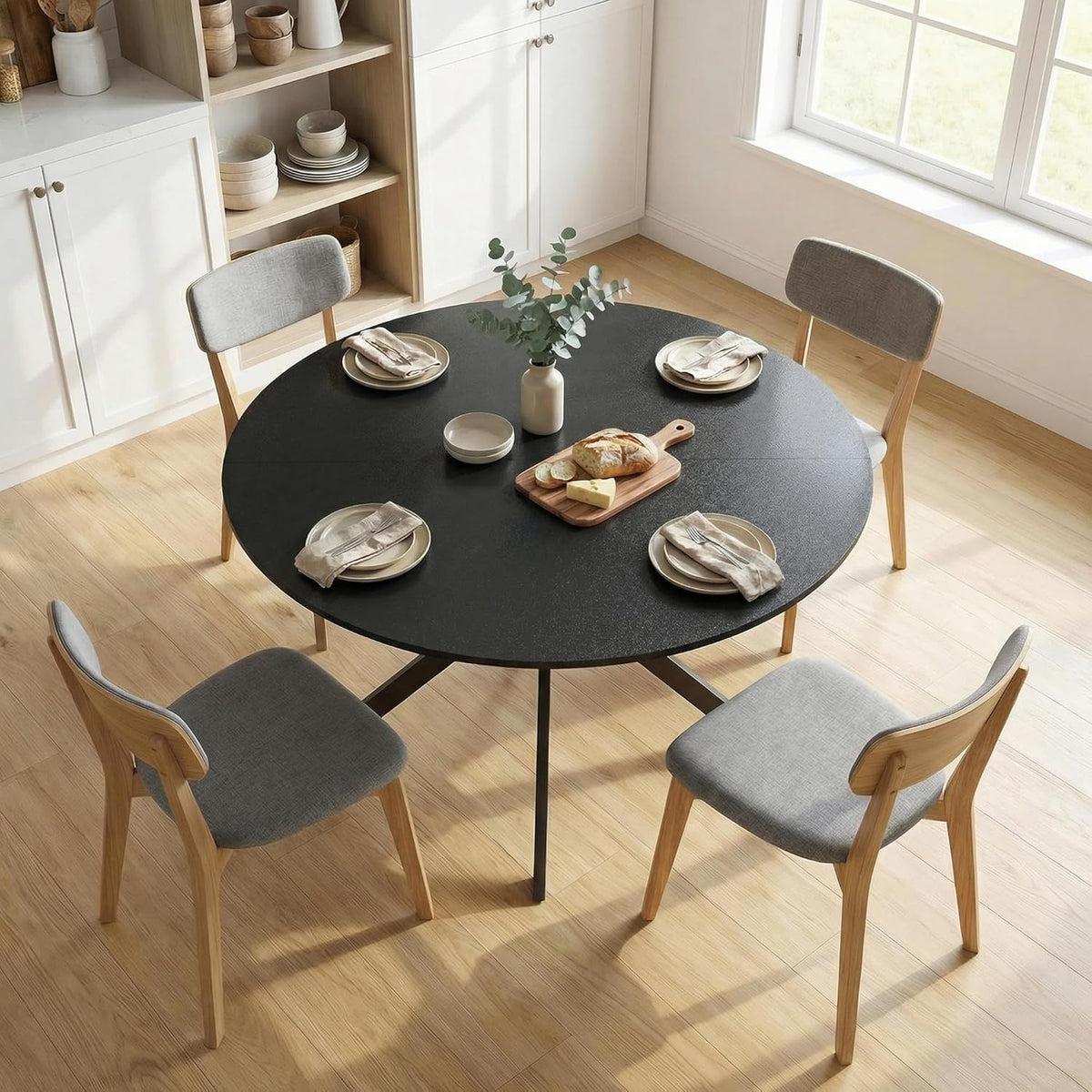 Ronde Eettafel – Eettafel Rond – Keukentafel – Tafel Voor 4 Personen – Industriële Eettafel – Ø120 cm – Krasbestendig Melamine – Verstelbare Stalen Poten