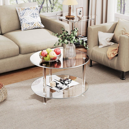 Acryl salontafel voor woonkamer, rond, Lucite tafel met open opbergrek, doorzichtig