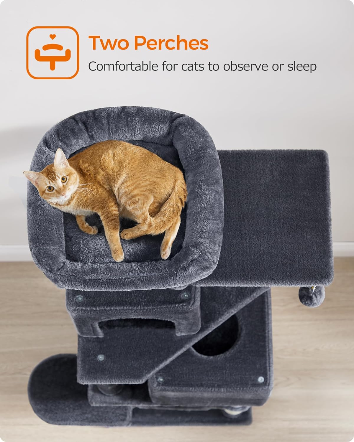 Krabpaal – Kattenboom – Klimpaal – Kattenmeubel – Krabmeubel – 155 cm Hoog – Met 5 Sisal Krabkolommen & 2 Knusse Kattenholletjes