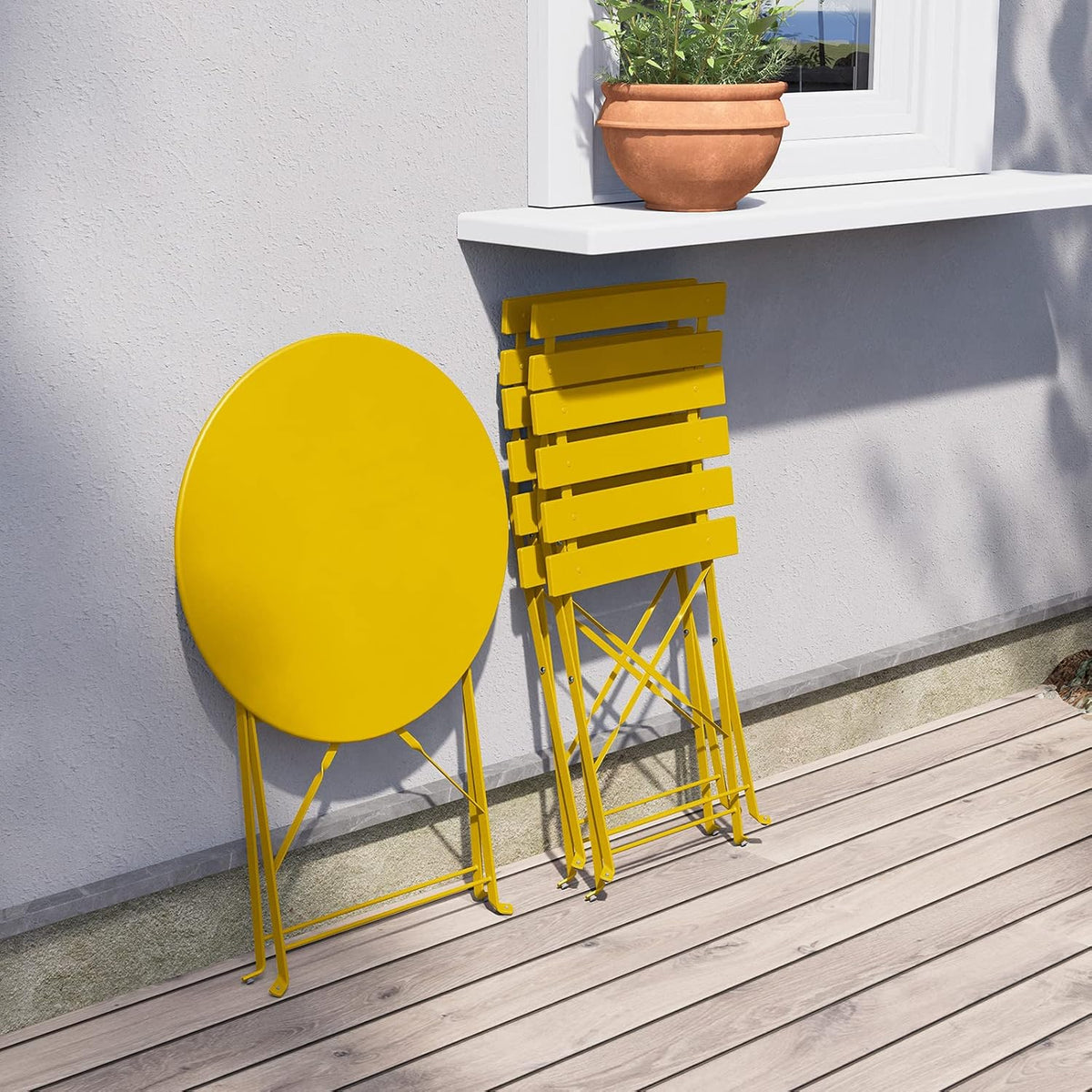 Grand patio Bistro Set van 3 tuinmeubelen, zitgroep, 2 stoelen en 1 tafel, premium staal, inklapbaar, balkonset voor binnenplaats, tuin, buiten (geel) - QUORE