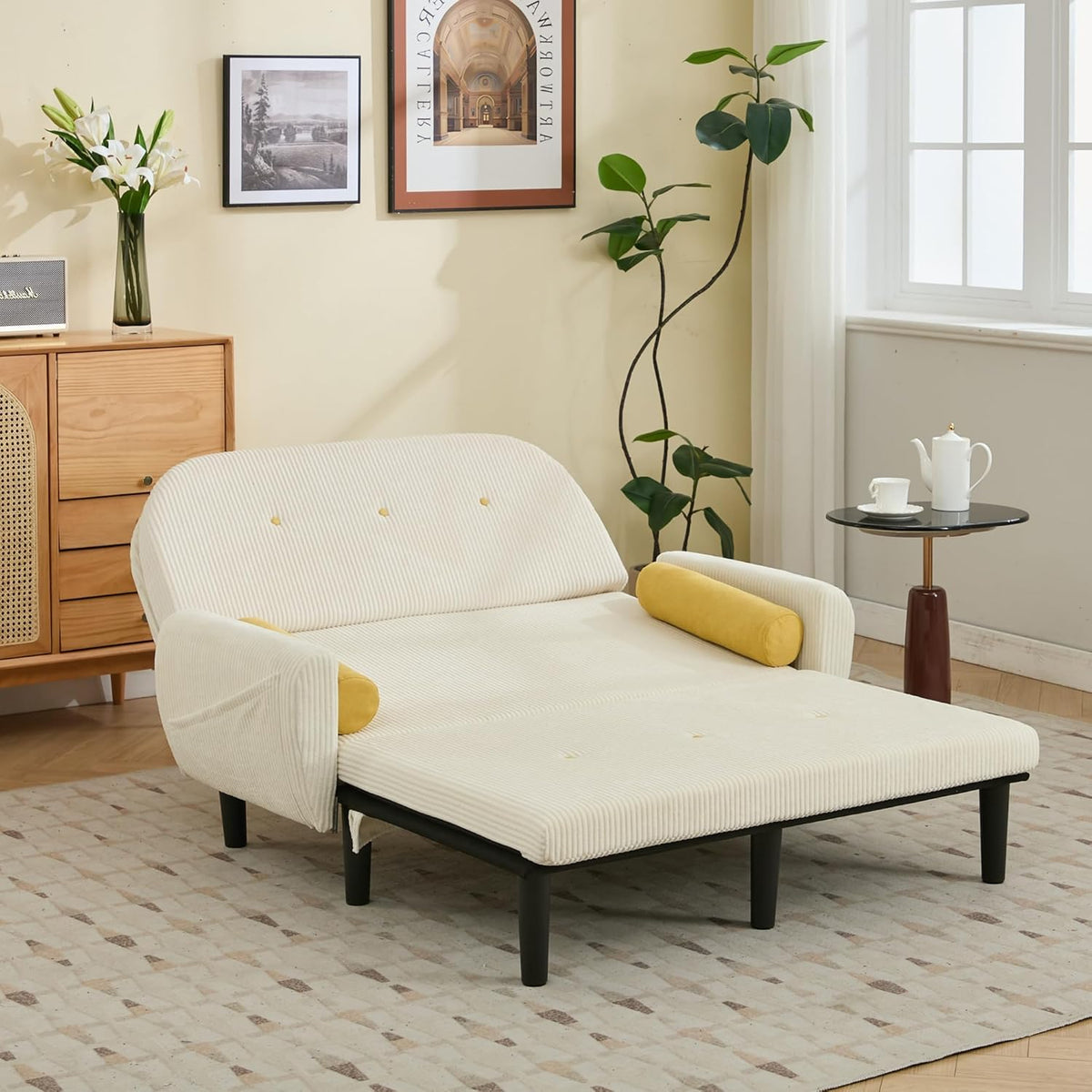 Corduroy Loveseat – 2-Zits Bank – Slaapbank – Fauteuil – Lounger – Verstelbare Rugleuning – Opbergruimte Onder Zitvlak