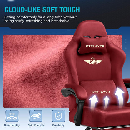 GTPLAYER Gamingstoel, ademende bureaustoel, ergonomisch, hoogwaardige stof, ergonomische pc-stoel, 160° verstelbare rugleuning en uittrekbare voetensteun, rood