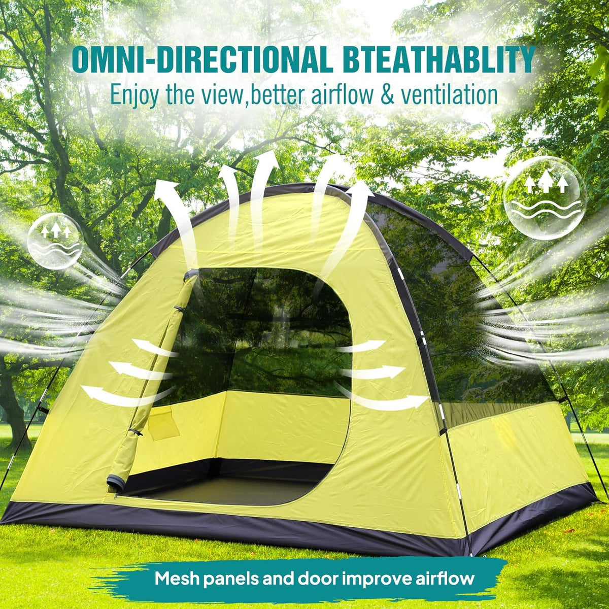 Chihee Campingtent voor 3 personen, dubbellaagse koepeltent, groot, 4 seizoenen, buitenhuis, waterdicht en winddicht, tent met regenbescherming, binnentent, onafhankelijk gebruikt