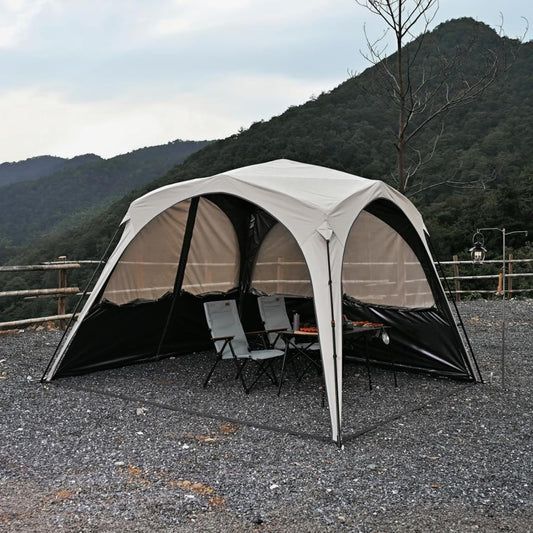 Campingpaviljoen, 3 x 3 m, koepeltent met 4 of 2 x 2-in-1 zijpanelen, waterdicht, zonwering en muggennet met titanium blackout coating, camping, strand en tuintent, pop-up tent, opbouw