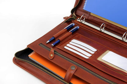 Noda Lederen Organizer, Documentenmap, Portefeuille, Documentenhouder, Tablettas, Lederen Map, Documententas, 4 Ringband