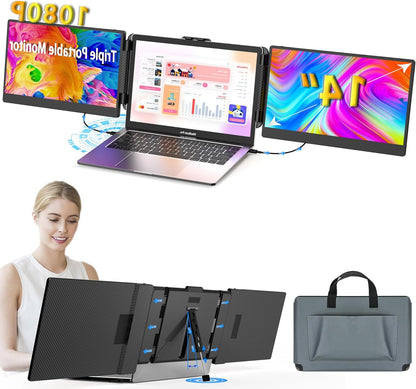 Kwumsy Portable Monitor For Laptop-14" Full HD 1080p Display Dual Triple Monitor Screen Extender,Compatible With Windows/Mac/Chrome For 13''-17.3'' Maximum Width 405mm Laptops. - QUORE