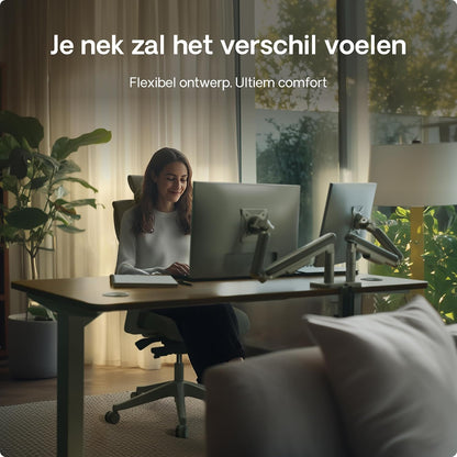 Desktronic Dual Monitor Bracket, Up to 34" & 8kg, 360° Rotation, Height Adjustable, Sturdy, Easy Installation, For Large Screens, Ergonomic Design, Compatible with All VESA 75/100, White - QUORE