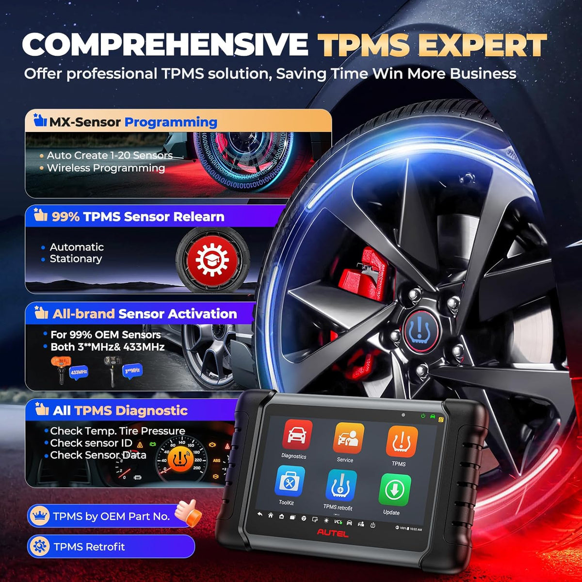 Autel MaxiCheck MX808S-TS, 2024 Android 11 Gebaseerd TPMS Opnieuw Leren/Programmeren Tool, Nieuwe Versie. van MaxiCOM MK808TS/ MK808S-TS/ MX808TS, Geavanceerde TPMS-Retrofit, Bidirectionele Besturing