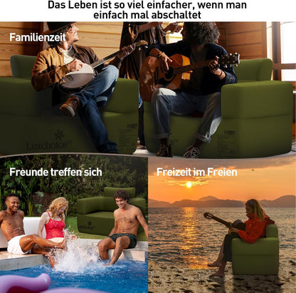 Luxchoice Opblaasbare sofa, camping, 1 persoon, luchtbank, camping, opblaasbare bank, opblaasbare outdoor luchtbank met armleuning en draagbare pomp