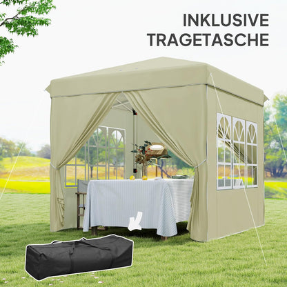 Outsunny Pavillon 2,5x2,5m, wasserabweisend Stabil Winterfest Pop-up Faltpavillon, UV Schutz 50+, Faltbar Partyzelt Gartenzelt mit 4 Seitenteilen Tasche Gartenpavillon für Camping Garten, Cremeweiß - QUORE