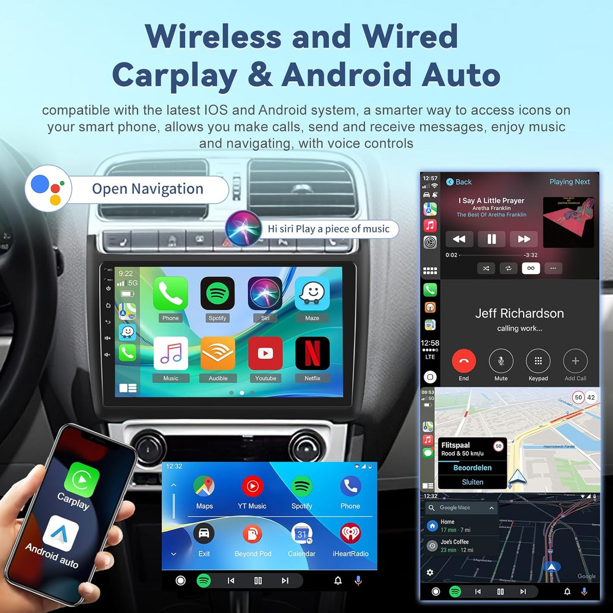 8 Core 4G+64G Android 13 Car Radio for VW Volkswagen Polo 2008-2020, Wireless Carplay & Android Auto 9 inch 2 Din Touchscreen Car Stereo with WIFI/GPS/Bluetooth 5.0/32 EQ DSP/FM RDS