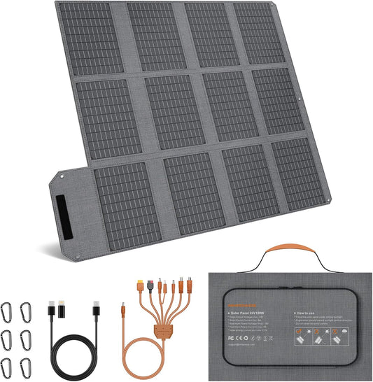120 W draagbaar zonnepaneel, 19 V opvouwbare zonne-oplader met USB C, USB A en DC-uitgangen, IP65 water- en stofdicht, voor draagbaar powerstation, iPhone, iPad, camping, wandelen, outdoor-reizen