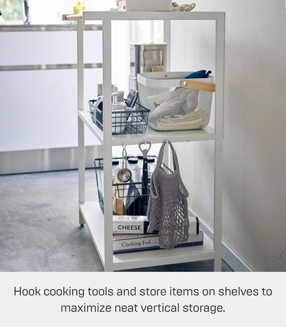 Yamazaki 3597 TOWER 3~Tiered Storage Rack, white, Steel/Wood, 60 x 46.5 x 90 cm