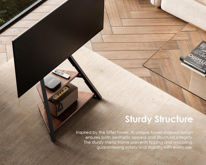 FITUEYES Design mobiele tv-standaard op wielen met 2 planken voor 32 43 55 65 inch vloer tv-standaard art schermhoek ± 15° verstelbare hoogte 946-1076,5 mm max. belasting 40 kg voor thuis, lounge