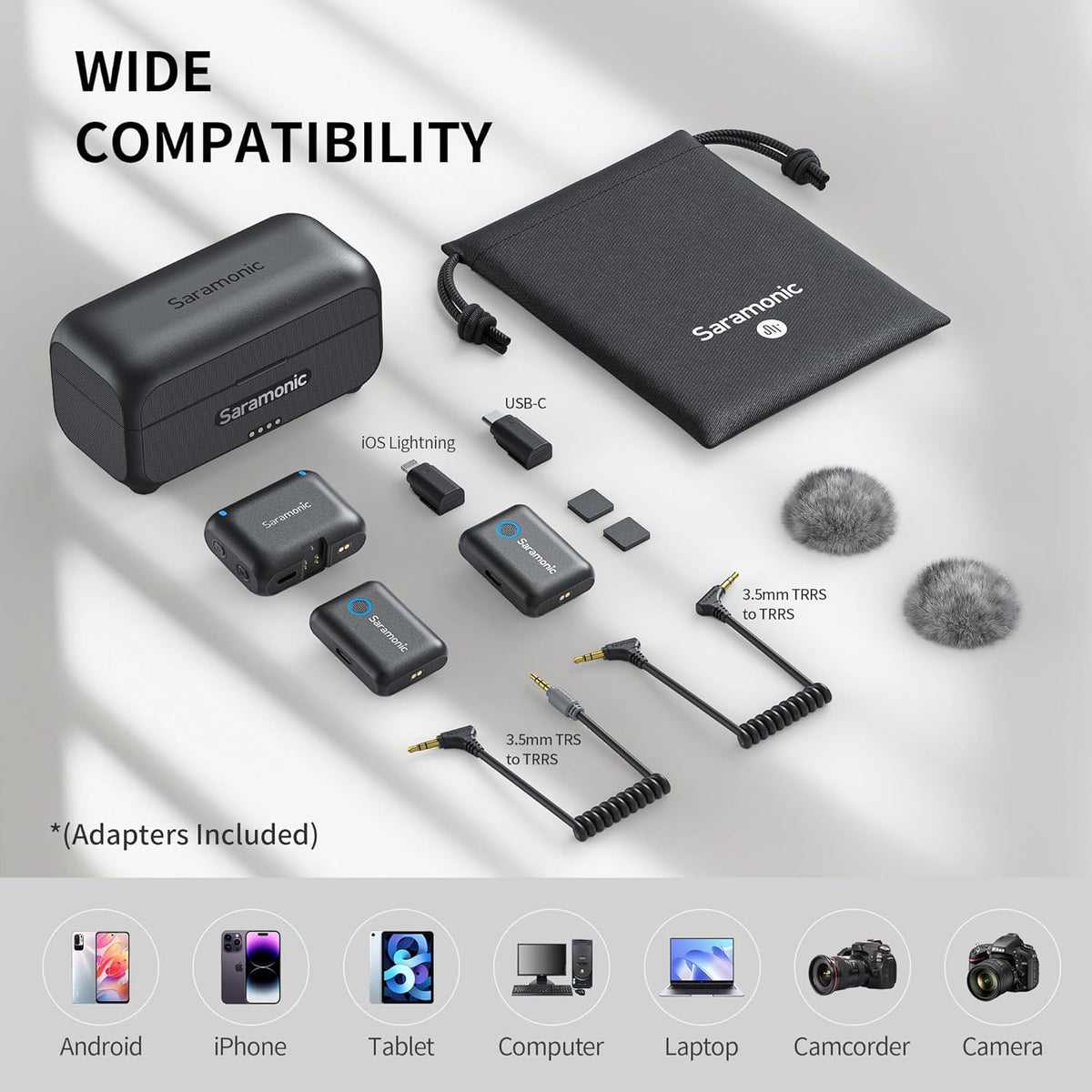 Saramonic Blink500B2+ Lavalier microfoon, draadloos, lavalier draadloze microfoon, mobiele telefoon voor iPhone 15 Android computer camera's, mini-microfoon voor interview, vlog, live stream, podcast