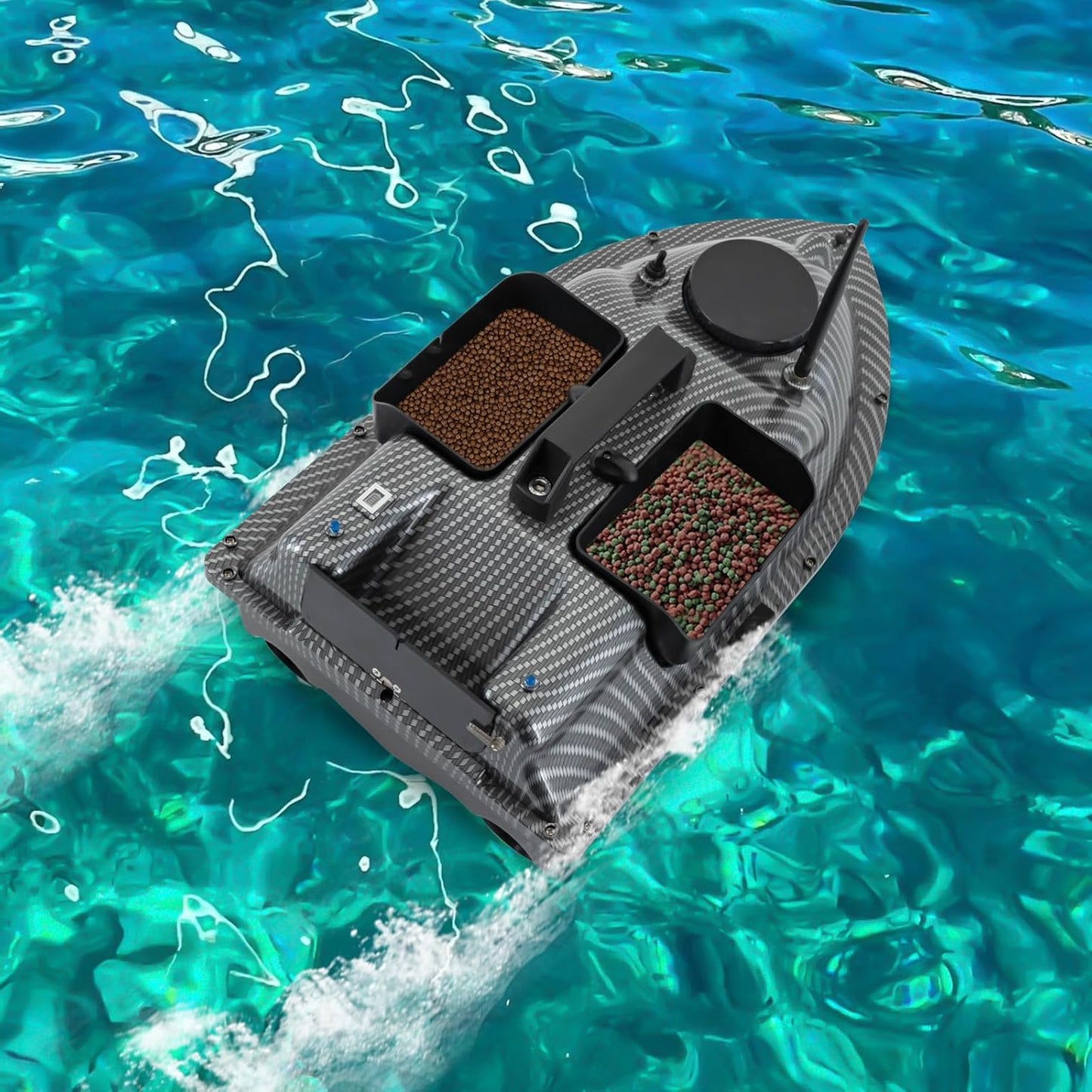 Feeder Boat, Baitboat, Fishing Cage, Boat, RC Carp Fishing, Fish Finder, Wireless, Night Fishing, Fishing Bait, Bait Boat with Remote Control, GPS, Bait, Bait Fishing Bait Boat LED, 52 W, 600 - QUORE