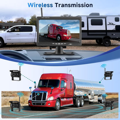 Digitaal draadloos achteruitrijcamerasysteem, 7 inch AHD Split Screen Monitor met IP69 waterdichte achteruitrijcamera IR nachtzicht dubbele achteruitrijcamera voor vrachtwagen/aanhangwagen/camper