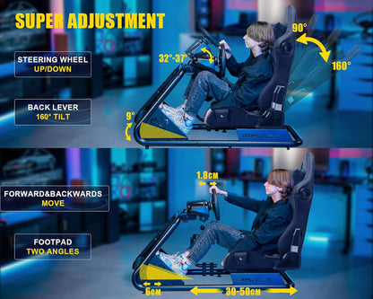 GTPLAYER Simulator Cockpit, SIM Racing Cockpit, racing simulator steering wheel stand with speakers, steering wheel and pedal rest - QUORE