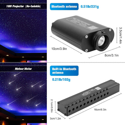 CHINLY Bluetooth Meteor 16W RGBW APP LED Fiber Optic Light Star Plafondverlichting Kit APP 450 stuks * (0,75+1,0+1,5mm) *3m optische vezel + voor thuis/auto