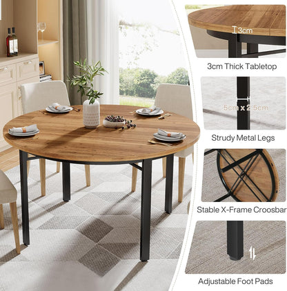 Lailang 119cm Eettafel, Eetkamertafel Ovaal, Kitchen Dining Table, Houten Eettafel, Dining Table For 6 People, 119 x 119 x 76 cm, Bruin