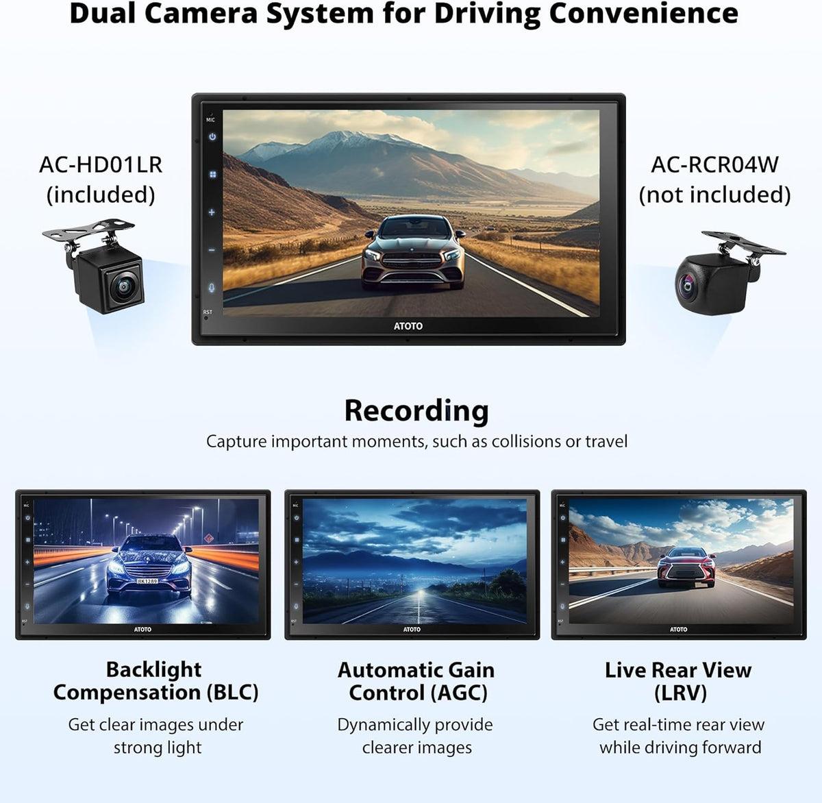 S8MS 7 inch QLED Autoradio 2 DIN Android met achteruitrijcamera, geïntegreerde 4G LTE, CarPlay en Android Auto Wireless, 8-Core 4G+32G, WiFi/BT/USB-tethering, dubbele BT, S8G2C74MS-S01