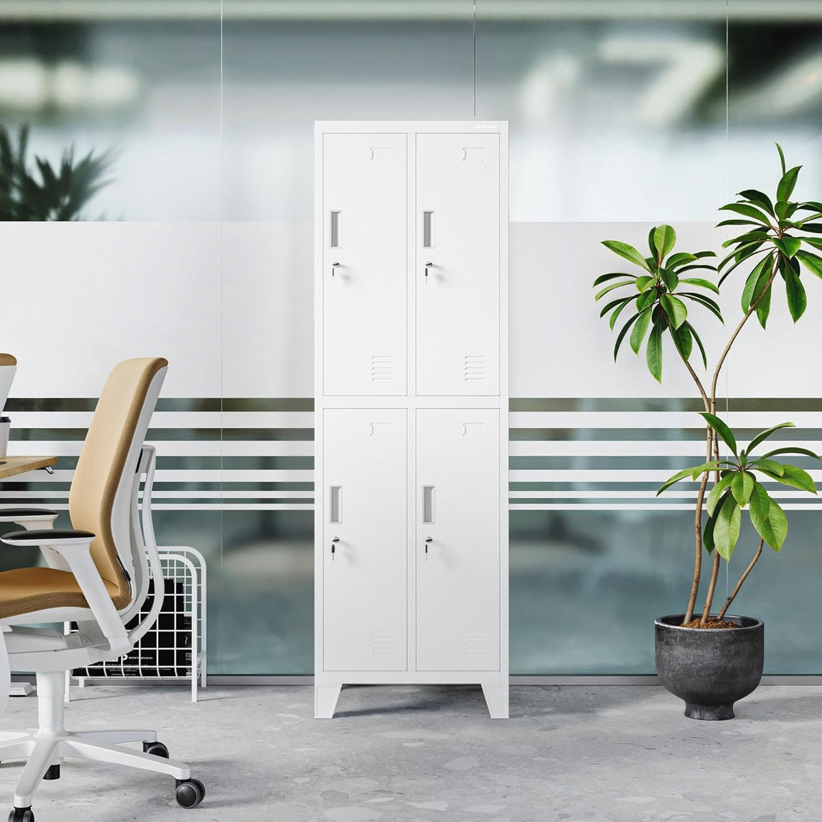 Jan Nowak metalen locker met 4 afzonderlijke vakken afsluitbare spindkast voor personeelsruimte en kleedruimte met hangstang ventilatie en etikethouders professionele lockerkast 172 x 56 x 45 cm - QUORE