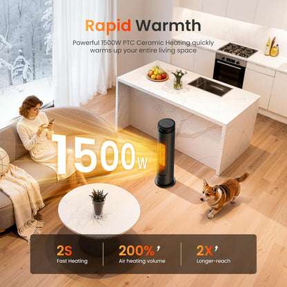 Verwarmingsventilator, energiebesparend, 2000 W, PTC keramische ventilatorkachel, stil, 60 cm, elektrische verwarming met thermostaat en afstandsbediening, eco-modus, 70 graden oscillatie, 12