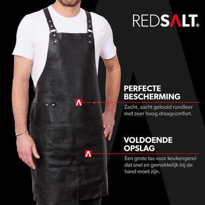 REDSALT® Premium lederen schort 100% rundleer 84x62cm crossback zwart | professioneel BBQ grillschort | werkschort keuken catering barista | kookschort keukenschort cadeaus voor mannen
