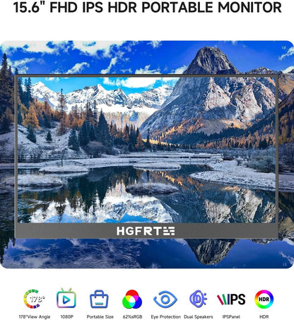 Portable Touchscreen, 15.6 inches, 1920 x 1080 FHD Portable Touch Screen 16:9, IPS, 178° Wide Angle, SRGB 80%, 60Hz, USB-C, Mini-HDMI, VESA, Two Speakers, Foldable Holder - QUORE