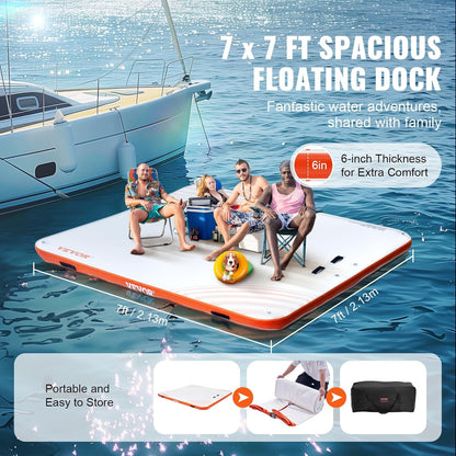 VEVOR Opblaasbaar zwemdok, 2,13 x 2,13 m, opblaasbaar dockplatform, antislip water-zwemdockmat met draagbare draagtas en afneembare ladder, zwemplatform-eilandvlot voor zwembad