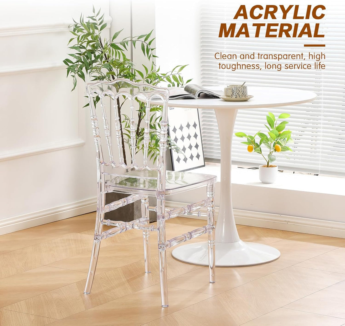 BOOSDEN Transparante Kunststof Stoel Napoleon - Stapelbare Polycarbonaat Stoel voor Bruiloft, Feesten & Eetkamer met Elegant Design, 2 PACK