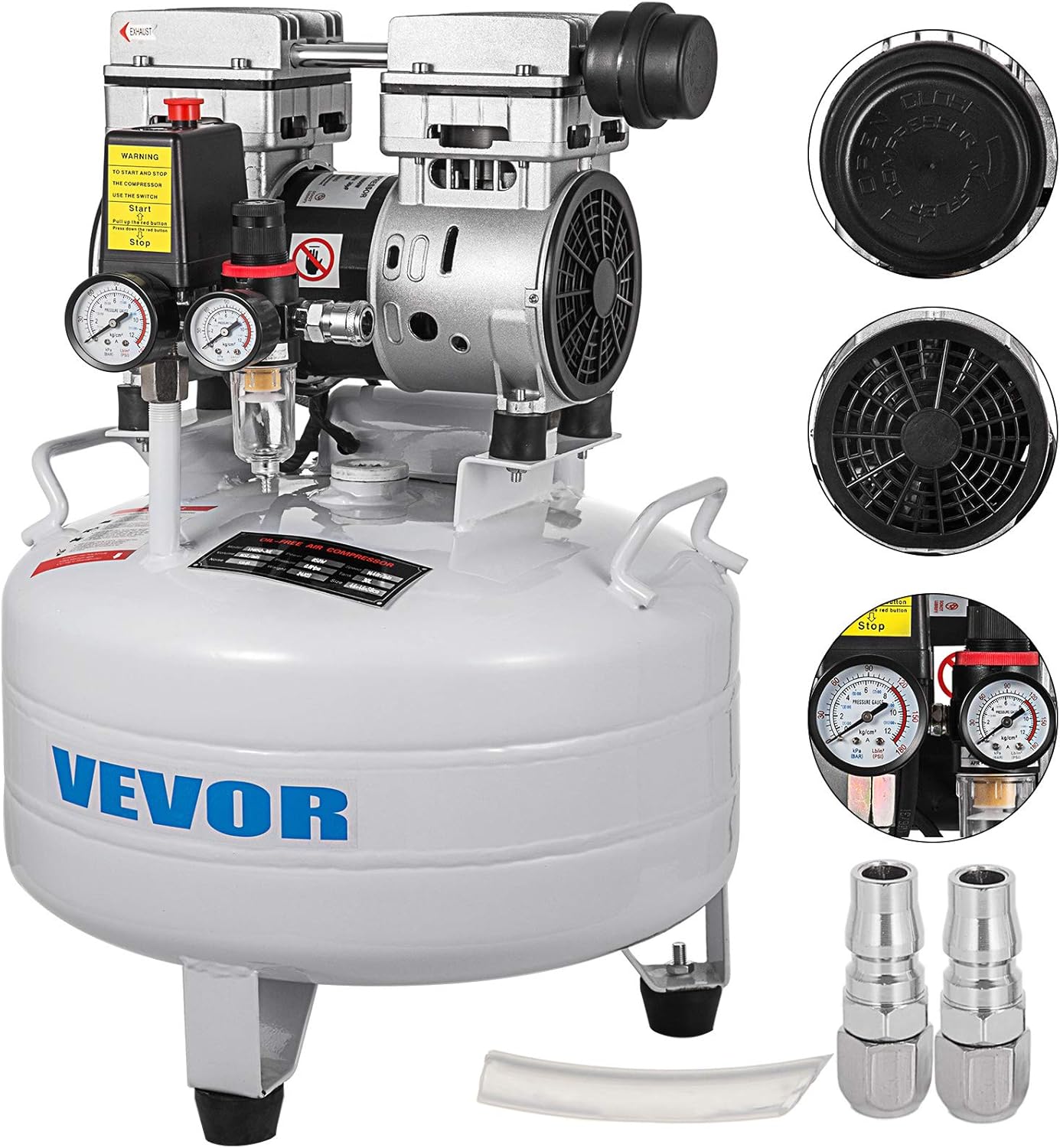 Luchtcompressor – Compressor – Persluchtcompressor – Luchtpomp – Pneumatisch Gereedschap – 30 Liter Tank – Olievrije Pomp – Stille 1,1 PK Motor
